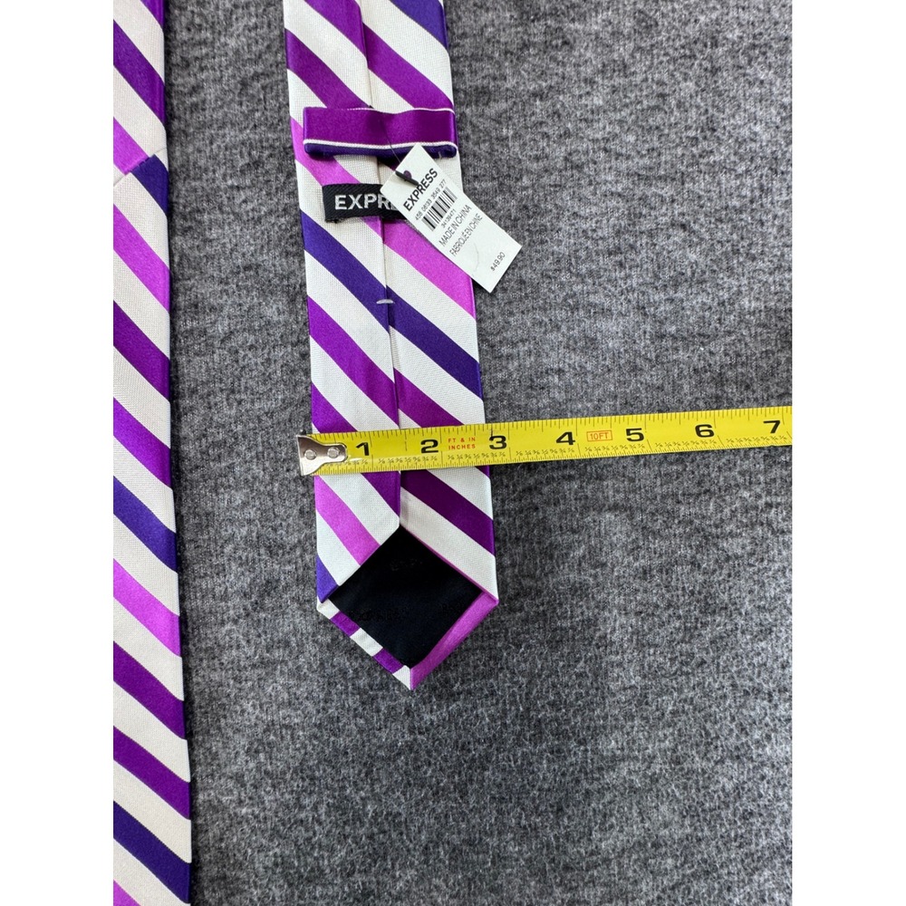 Express Mens Purple White Striped Silk Necktie New With Tags - Picture 4 of 7
